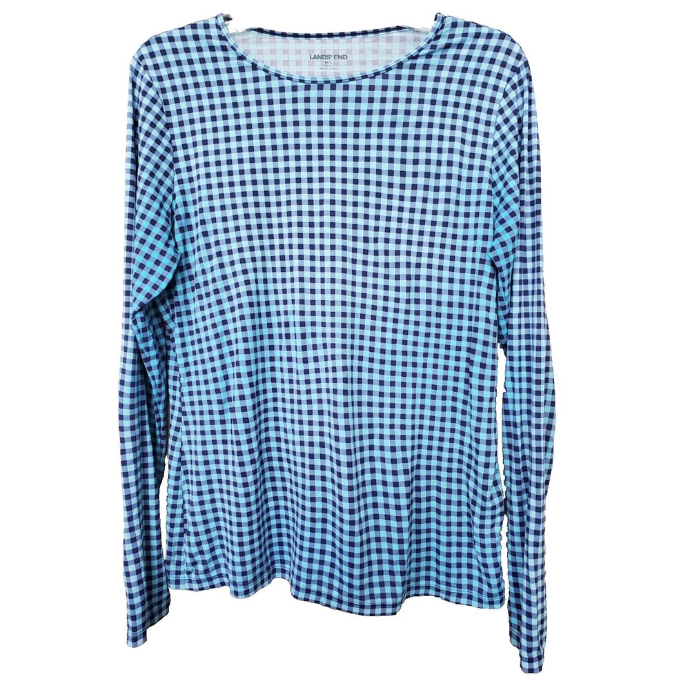 Lands' End Blue/Purple Gingham Long Sleeve Rash Guard Swim Tee Size M/L (10-12)